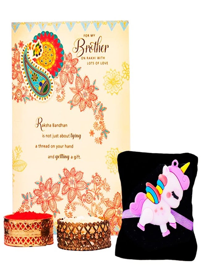 ARCHIES Rakhi for Brother Rakshabandhan Combo of 1 Rainbow Unicorn Kids Rakhi With 1 Roli & Chawal Set-10gm & Greeting Card (Pack of 3) for Bhaiya|Bro|Bhai - Image 1